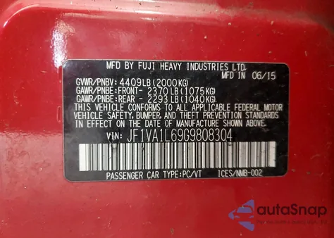 2016 Subaru Wrx Limited z USA, uszkodzony, nr VIN JF1VA1L69G9808304